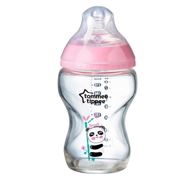 Tommee Tippee Closer To Nature Γυάλινο Μπιμπερό 0m+ Μικρής Ροής Ροζ 250ml