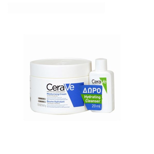 CeraVe Promo Moisturising Cream Ενυδατική Κρέμα Για Ξηρό/Πολύ Ξηρό Δέρμα 340gr & Δώρο Κρέμα Καθαρισμού CeraVe Hydrating Cleanser 20ml