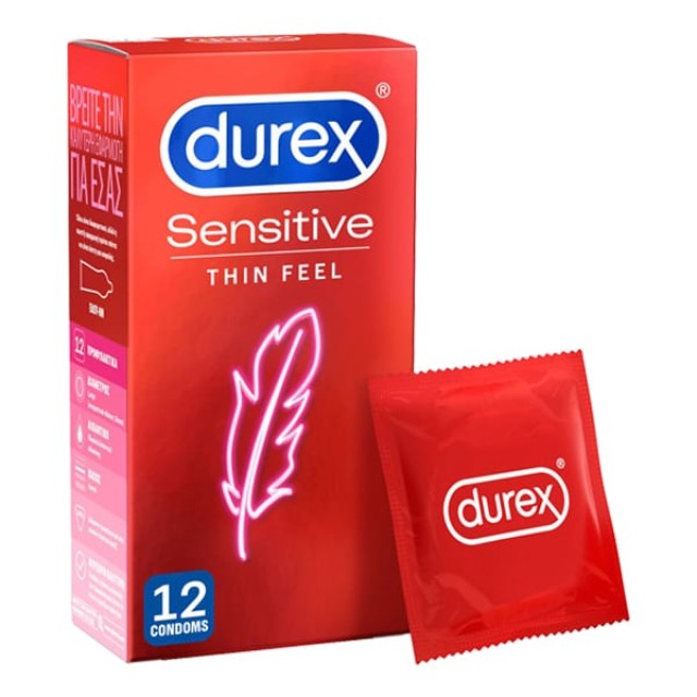 Durex Sensitive Thin Feel Προφυλακτικά Λεπτά για Μεγαλύτερη Ευαισθησία 12τμχ