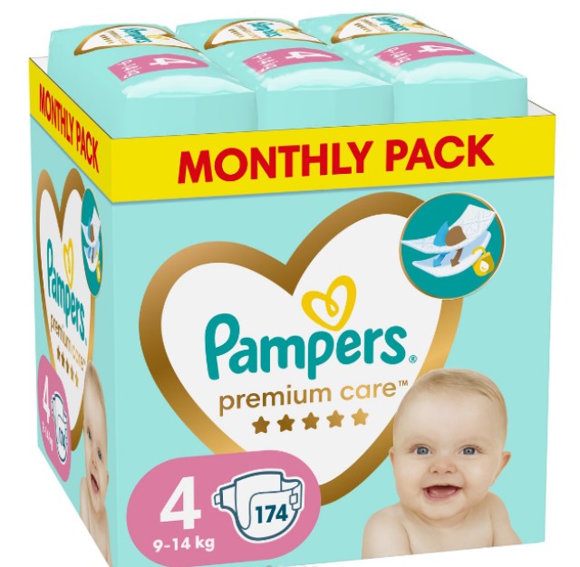 Pampers Premium Care Νο4 (9kg-14kg) Monthly Pack 174τμχ