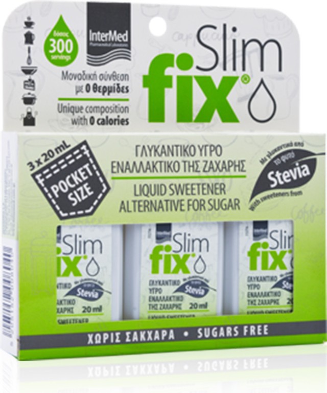 Intermed Slim fix Pocket Size Γλυκαντικό Υγρό με Στέβια Εναλλακτικό της Ζάχαρης 3x20ml