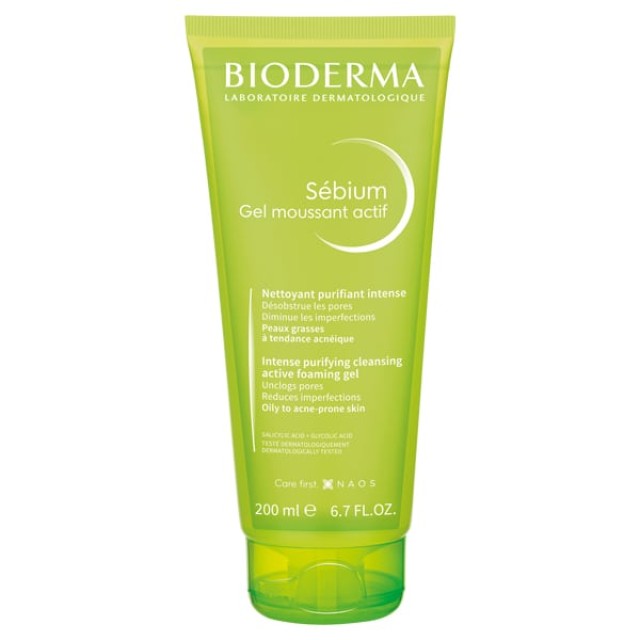 Bioderma Sebium Gel Moussant Actif Intense Purifying Cleansing Active Foaming Gel Αφρίζον Τζελ Καθαρισμού Ιδανικό για Μεικτές & Λιπαρές Επιδερμίδες με Τάση Ακμής, 200ml