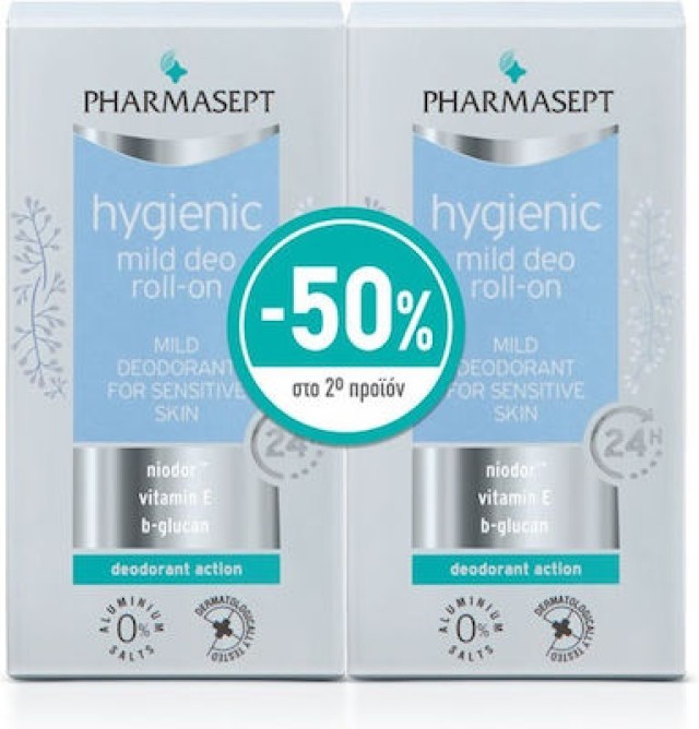 Pharmasept Promo Hygienic Mild Deo Roll-On 24h Αποσμητικό Για Ευαίσθητες Επιδερμίδες 2x50ml (-50% Στο 2ο Προϊόν)