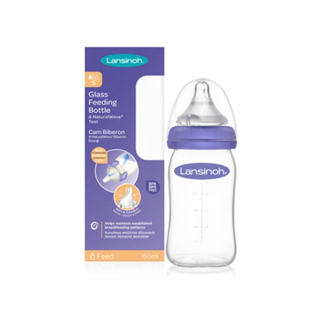 Lansinoh Μπιμπερό Γυάλινο με NaturalWave με Θηλή Αργής Ροής 160ml 1τμχ