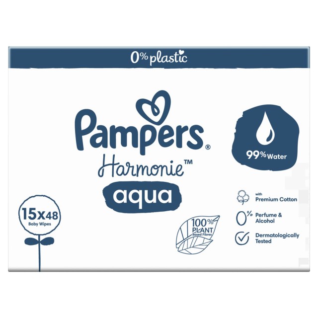 Pampers Harmonie Aqua Μωρομάντηλα 15x48τμχ