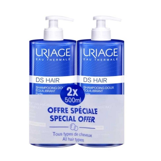 Uriage Promo DS Hair Soft Balancing Shampoo Σαμπουάν Καθαρισμού Και Εξισορρόπησης Για Όλους Τους Τύπους Μαλλιών 2x500ml