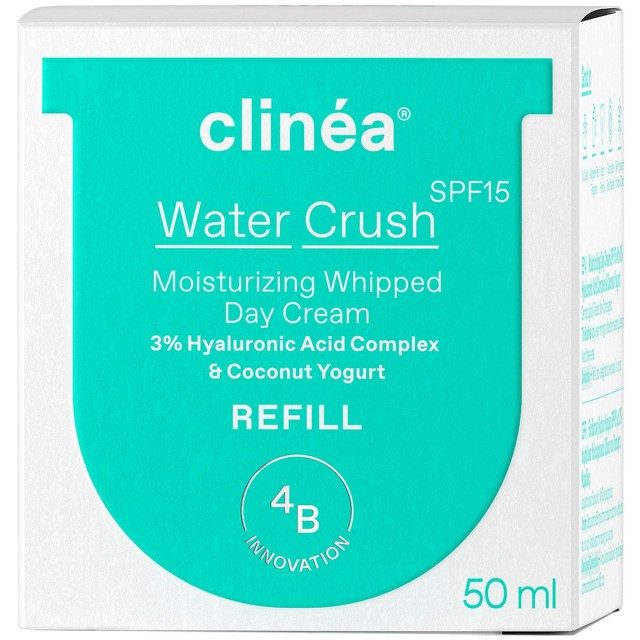 Clinea Water Crush Moisturizing Whipped Day Cream Refill Ενυδατική Κρέμα Ημέρας Με Αντηλιακή Προστασία Spf15 Ανταλλακτικό 50ml