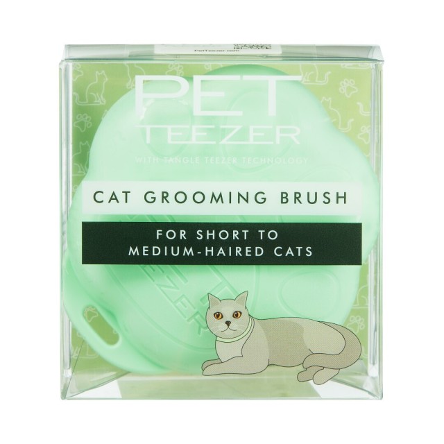 Pet Teezer Cat Grooming Brush Βούρτσα Για Γάτες Με Κοντό/Μεσαίο Τρίχωμα Πράσινη 1τμχ