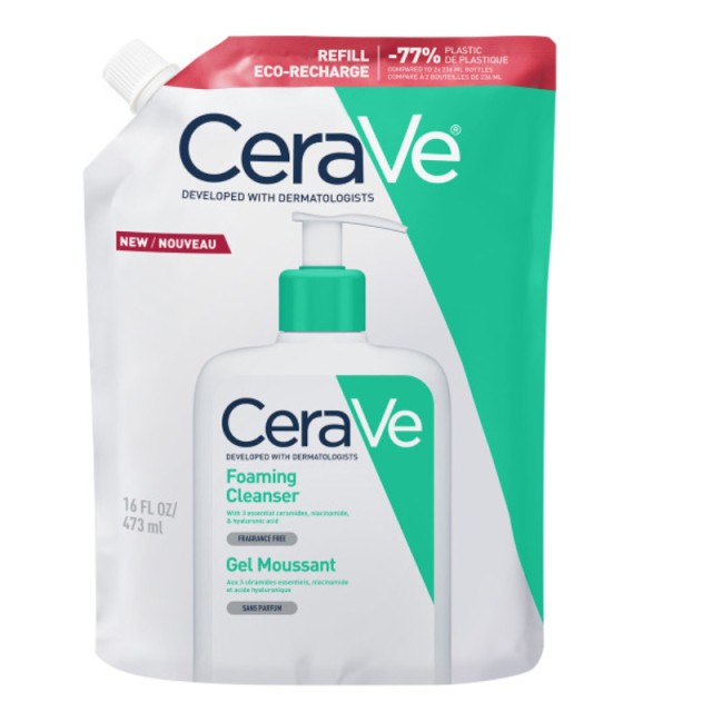 CERAVE Foaming Cleanser Refill Αφρίζον Gel Καθαρισμού για λιπαρή επιδερμίδα, κατάλληλο για Πρόσωπο και Σώμα (473ml)