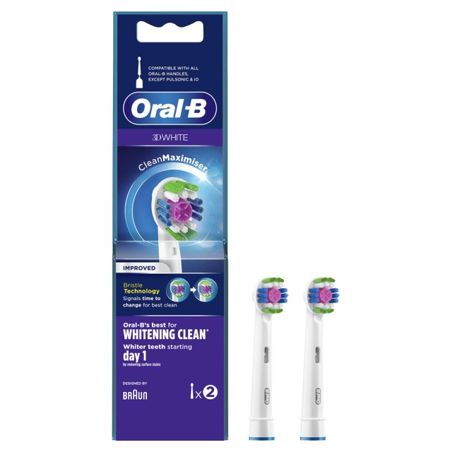 Oral-B 3D White CleanMaximiser Ανταλλακτικές Κεφαλές Για Ηλεκτρική Οδοντόβουρτσα 2τμχ