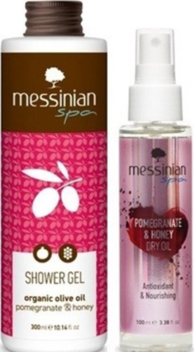 Messinian Spa Promo Dry Oil Ξηρό Λάδι για Πρόσωπο Μαλλιά & Σώμα Ρόδι - Μέλι 100ml & Δώρο Αναζωογονητικό Αφρόλουτρο 300ml