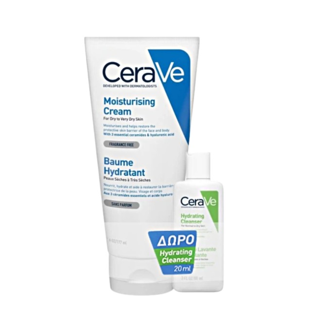 CeraVe Promo Moisturising Cream Ενυδατική Κρέμα Για Ξηρό - Πολύ Ξηρό Δέρμα 177ml + Δώρο Hydrating Cleanser Ενυδατική Κρέμα Καθαρισμού 20ml