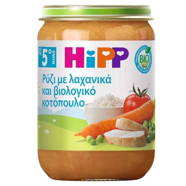 Hipp Βρεφικό Γεύμα Ρύζι με Λαχανικά και Βιολογικό Κοτόπουλο από τον 5ο Μήνα 190gr