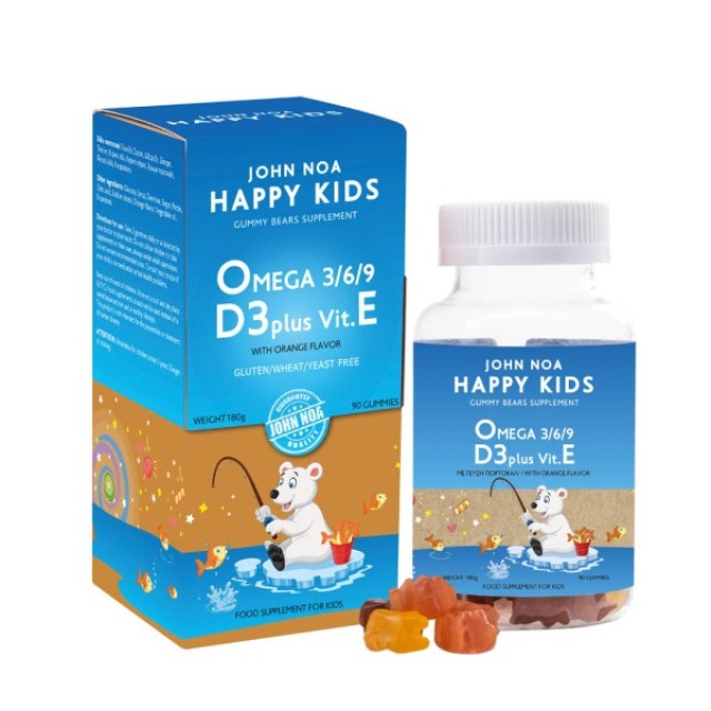 John Noa Happy Kids Omega 3/6/9 D3 Plus Vit. E Παιδικό Συμπλήρωμα Διατροφής, 90 ζελεδάκια