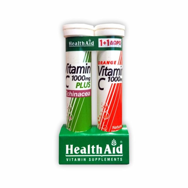 Health Aid Promo Vitamin C 1000mg Plus Echinacea + Δώρο Vitamin C 1000mg Πορτοκάλι 20 Αναβράζοντα Δισκία [1+1]