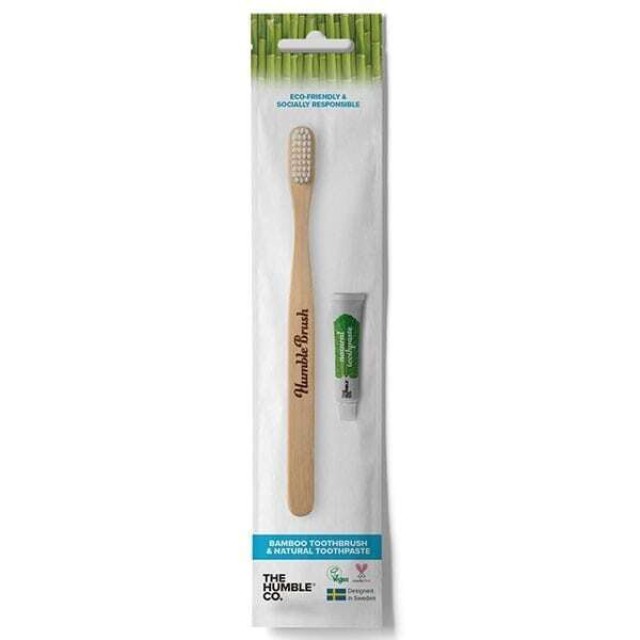 The Humble Co. Travel Pack Bamboo Toothbrush Οδοντόβουρτσα 1τμχ & Natural Toothpaste Οδοντόκρεμα 7gr 1σετ