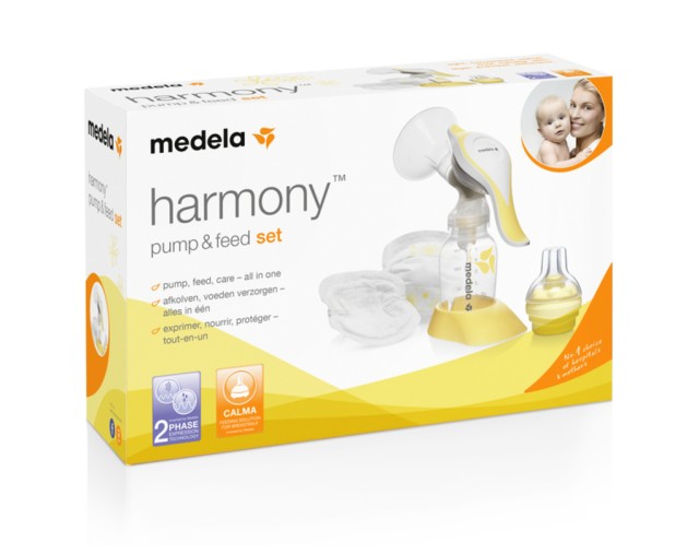 MEDELA PUMP & FEED SET ΧΕΙΡΟΚΙΝΗΤΟ ΘΗΛΑΣΤΡΟ HARMONY 2 ΦΑΣΕΩΝ + ΘΗΛΗ MEDELA CALMA + ΑΝΑΛΩΣΙΜΑ ΕΠΙΘΕΜΑΤΑ ΘΗΛΑΣΜΟΥ 4τμχ