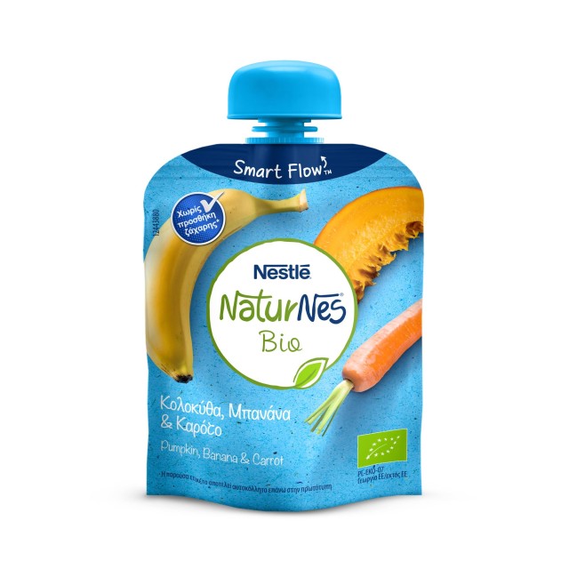 Nestle Naturnes Bio Φρουτοπουρές Κολοκύθα, Μπανάνα, Καρότο Από Τον 6ο Μήνα 90gr