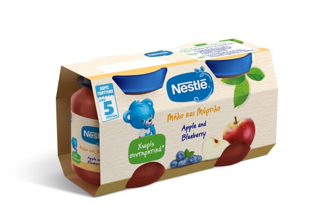 Nestle Φρουτόκρεμα Μήλο & Μύρτιλλο Από Τον 5ο Μήνα 2x125gr