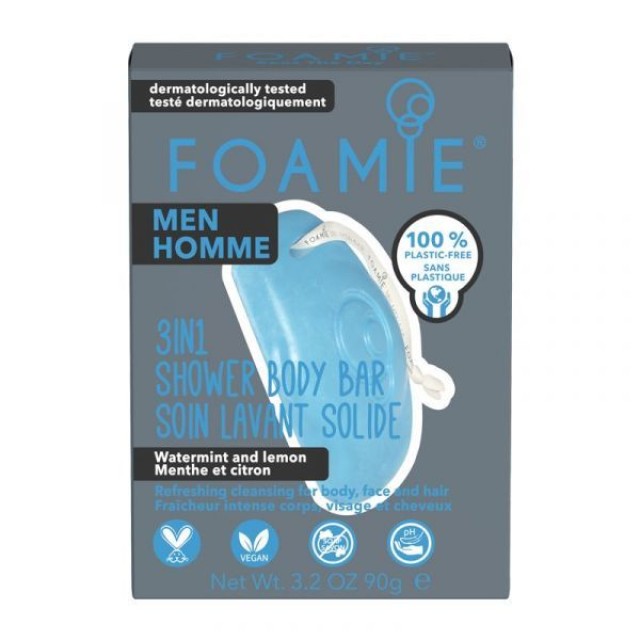 Foamie All In One Bar For Men Seas The Day - 3in1 Body Face and Hair Bar Αναζωογονητικό Αφρόλουτρο σε Μορφή Μπάρας 3 σε 1 Σώμα Πρόσωπο και Μαλλιά 90gr