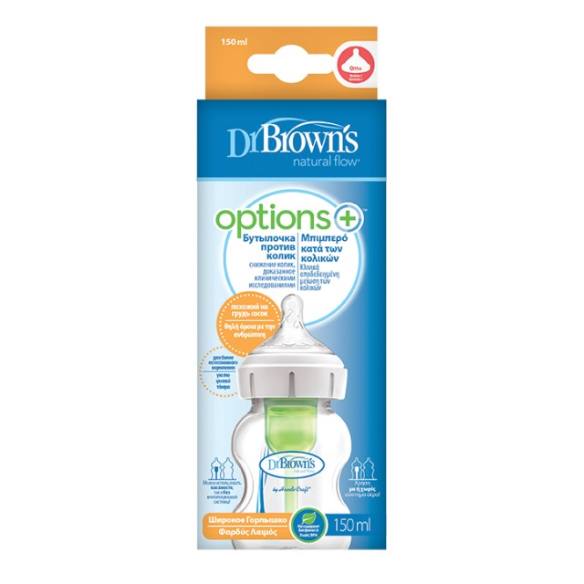 Dr. Browns WB 51600 Options Μπιμπερό Πλαστικό με Φαρδύ Λαιμό & Θηλή Σιλικόνης 150ml 1τμχ