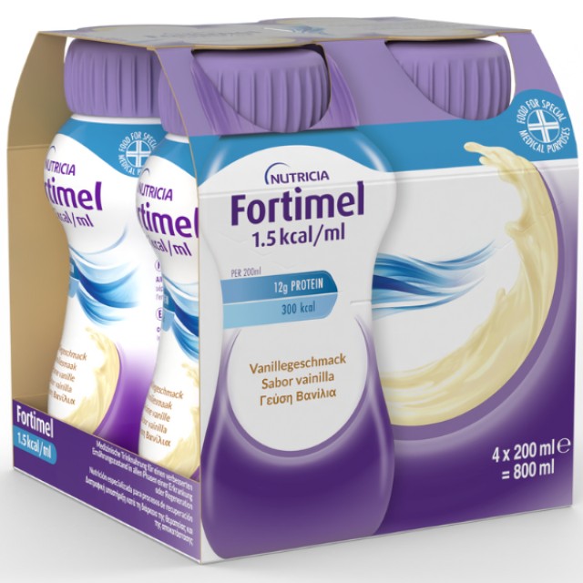 Nutricia Fortimel 1.5 kcal Βανίλια Θρεπτικό & Υψηλής Ενέργειας Συμπλήρωμα Διατροφής, 4 x 200ml