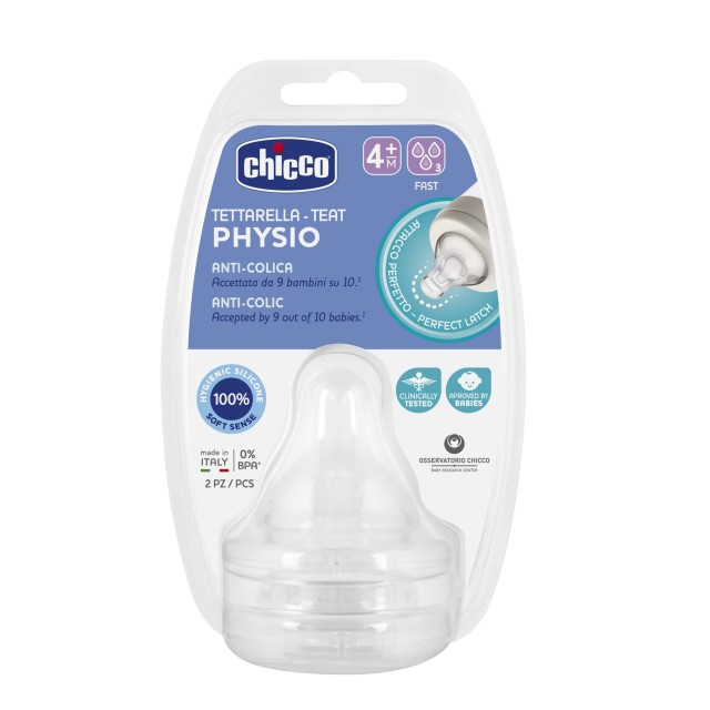 Chicco Physio Anti-Colic Θηλή Σιλικόνης Με Γρήγορη Ροή 4m+ 2τμχ
