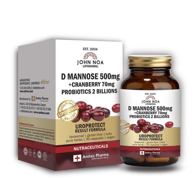John Noa D-Mannose 500mg+Cranberry 70mg+Probiotics 2Billions 30 κάψουλες