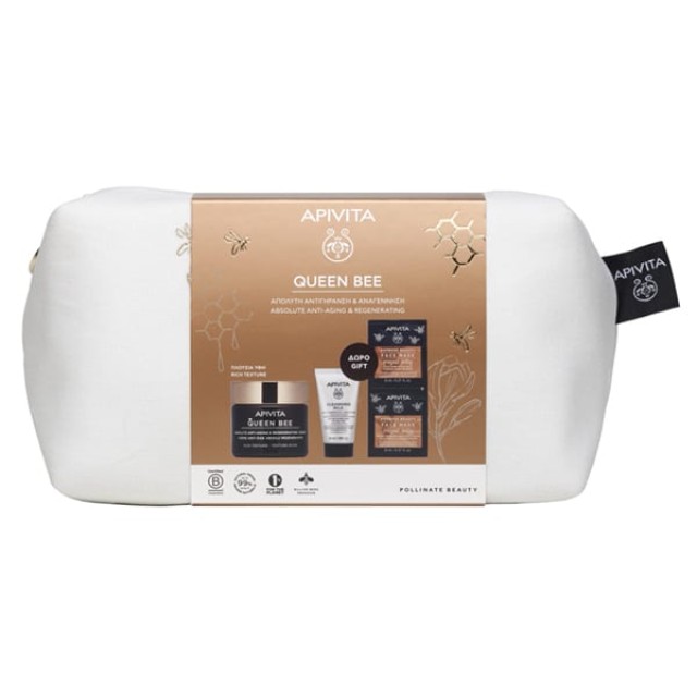 Apivita Queen Bee Promo με Absolute Anti-Aging & Regenerating Rich Cream Αντιγηραντική Κρέμα Προσώπου Πλούσιας Υφής, 50ml & Δώρο Cleansing Milk Γαλάκτωμα Καθαρισμού 3 σε 1 για Πρόσωπο & Μάτια, 50ml & Face Mask Royal Jelly Μάσκα Προσώπου, 2x8ml, 1σετ