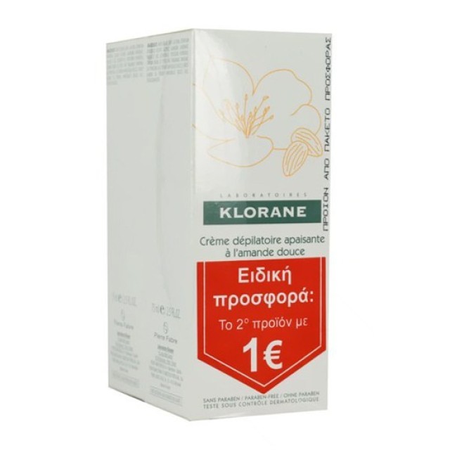 Klorane Promo Soothing Κρέμα Αποτρίχωσης Προσώπου & Σώματος Με Γλυκό Αμύγδαλο 2x75ml (Το 2ο Προϊόν Με 1€)