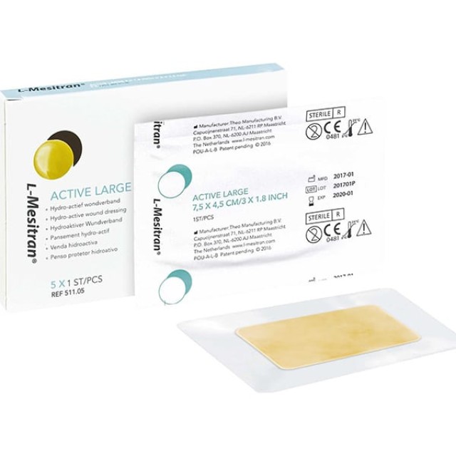 Bioskin L-Mesitran Active Large Αυτοκόλλητο Υδροενεργό Πολυμερές Επίθεμα 7.5x4.5cm, 5τεμ