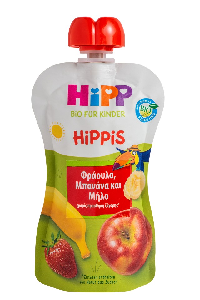 HiPP Bio  Φρουτοπολτός με Φράουλα -Μπανάνα-Μήλο για παιδιά από το 1ο έτος,100g.