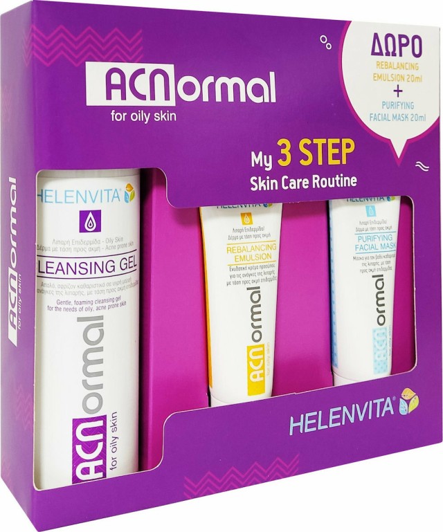 Helenvita Promo Acnormal My 3 Step Skin Care Routine Set Cleansing Gel 200ml & Δώρο Rebalancing Emulsion 20ml + Purifying Facial Mask 20ml