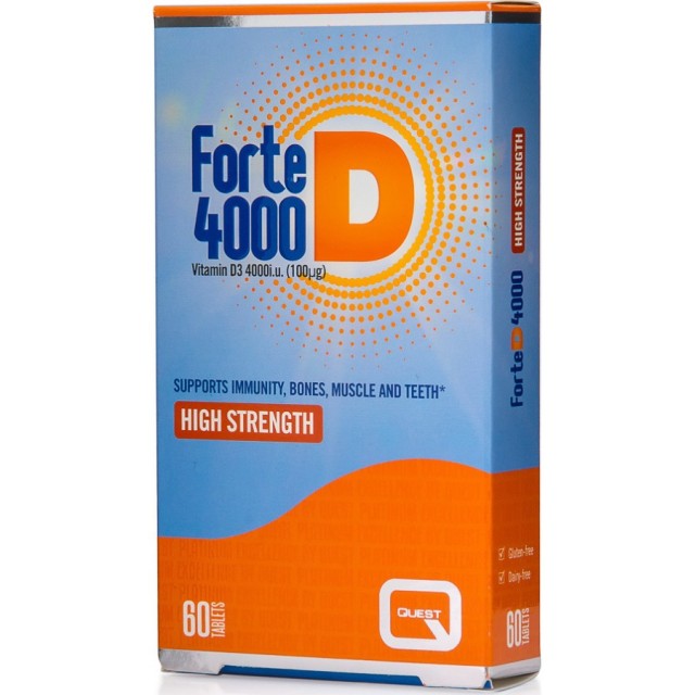 QUEST Forte D 4000 - Βιταμίνη D3 4000iu - Για την Καλή Λειτουργία των Οστών και των Δοντιών 60 ταμπλέτες