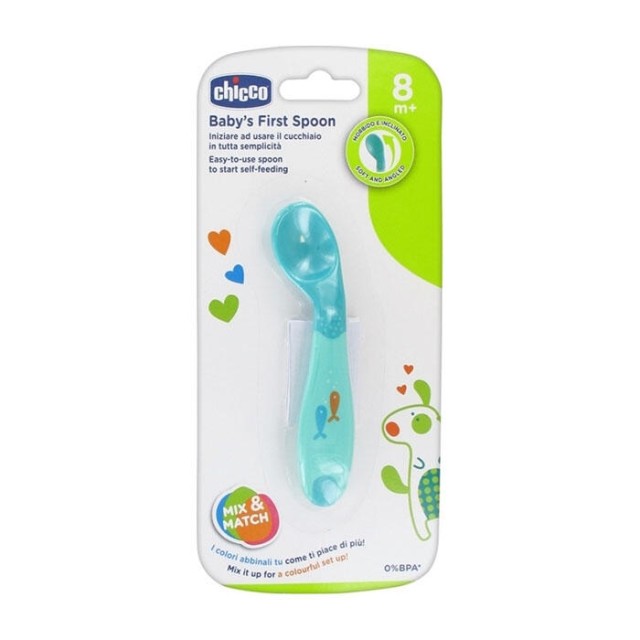 Chicco 016100200 Babys First Spoon Κουτάλι Σιλικόνης για Βρέφη 8m+ (Αγόρι) 1τμχ