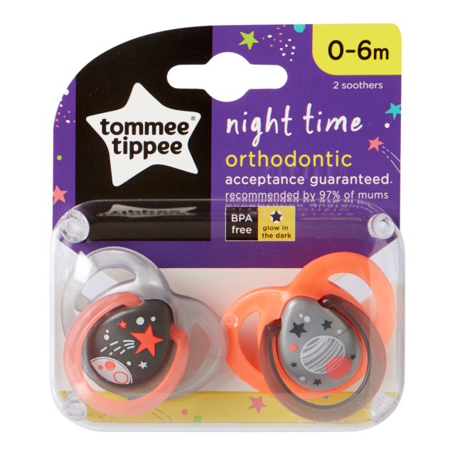 Tommee Tippee Night Time Πιπίλα Σιλικόνης 0-6m 2τμχ