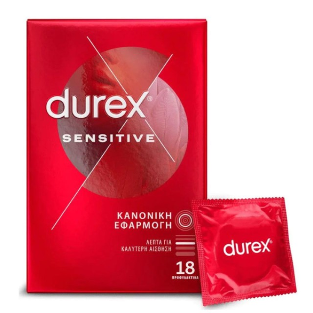 Durex Προφυλακτικά Λεπτά Sensitive με Κανονική Εφαρμογή, 18τεμ