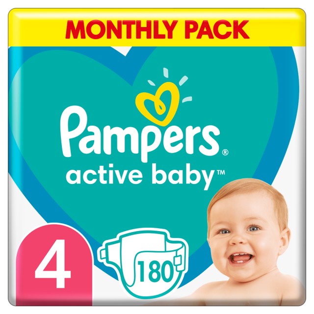 Pampers Active baby No4 (9-14kg) Monthly 180τμχ