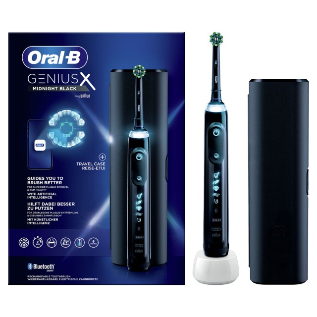 Oral-B Genius X Midnight Black Ηλεκτρική Οδοντόβουρτσα Με Χρονομετρητή, Αισθητήρα Πίεσης & Θήκη Ταξιδίου 1τμχ