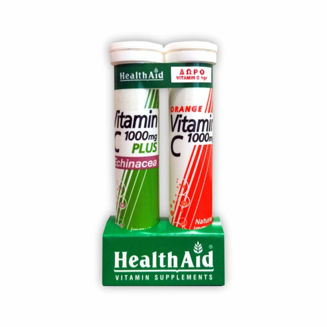 Health Aid Promo Vitamin C 1000mg Plus Echinacea + Δώρο Vitamin C 1000mg Πορτοκάλι 20 Αναβράζοντα Δισκία [1+1]