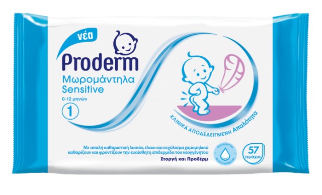 PRODERM ΜΩΡΟΜΑΝΤΗΛΑ SENSITIVE 0-12 ΜΗΝΩΝ 57τμχ