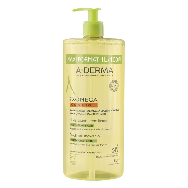 A-Derma Exomega Control Emollient Shower Oil - Λάδι Καθαρισμού κατά του Κνησμού, 1lt
