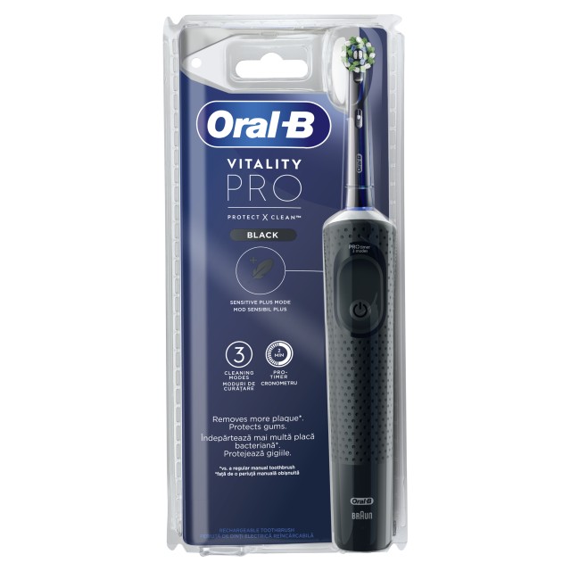 Oral-B Vitality Pro Protect X Clean Black Ηλεκτρική Οδοντόβουρτσα Με Χρονομετρητή 1τμχ