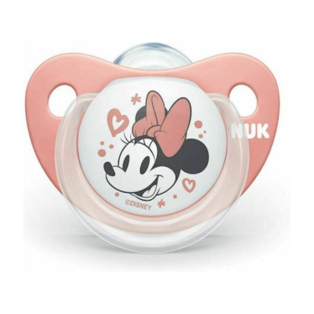 Nuk Ορθοδοντική Πιπίλα Σιλικόνης για 0-6 μηνών Minnie με Θήκη Pink