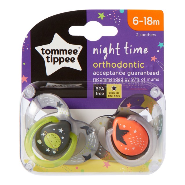 Tommee Tippee Night Time Πιπίλα Σιλικόνης 6-18m 2τμχ