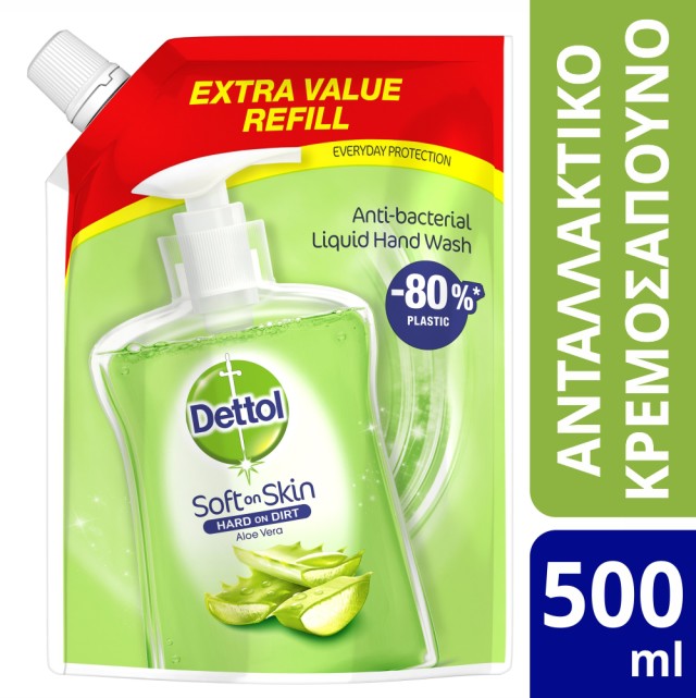 Dettol  Υγρό Κρεμοσάπουνο Ανταλλακτικό σε Σακουλάκι Aloe Vera 500ml