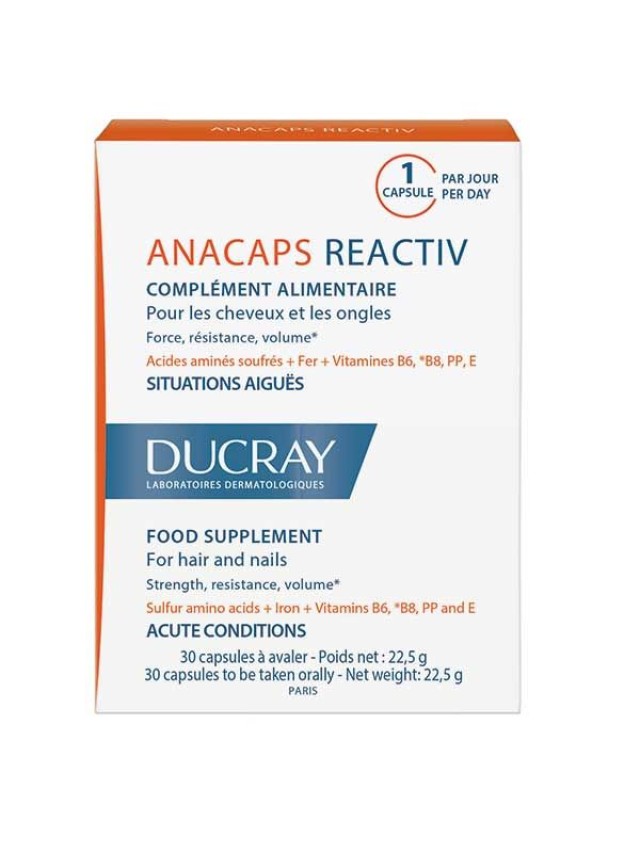 Ducray Anacaps Reactiv Συμπλήρωμα Διατροφής Κατά Της Αντιδραστικής Τριχόπτωσης 30caps