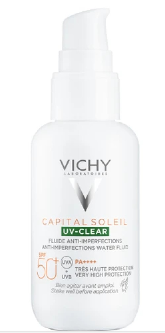 Vichy Capital Soleil UV-Clear Spf50+ Anti-Imperfections Water Fluid Αντηλιακό Προσώπου Κατά Των Ατελειών 40ml