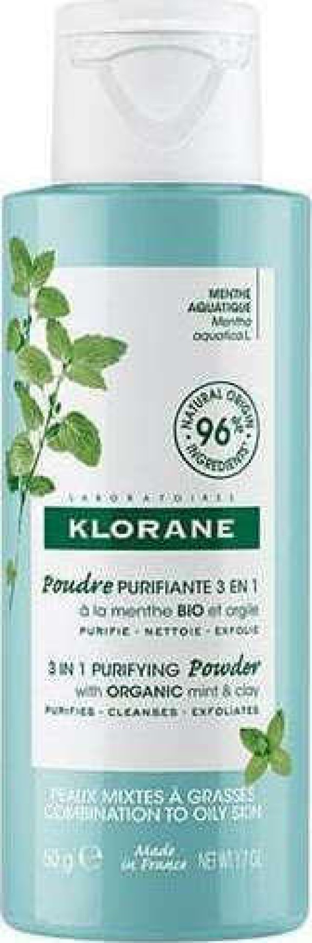 Klorane Aquatic Mint 3 in 1 Purifying Powder Καθαριστική Πούδρα Με Υδάτινη Μέντα ΒΙΟ & Άργιλο Για Μικτό - Λιπαρό Δέρμα 50gr