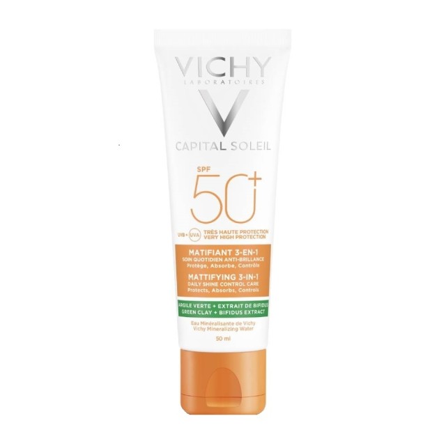 Vichy Mattifying 3 in 1 Daily Shine Control Care SPF50 Αδιάβροχη Αντηλιακή Κρέμα Προσώπου Κατά Της Λιπαρότητας 50ml